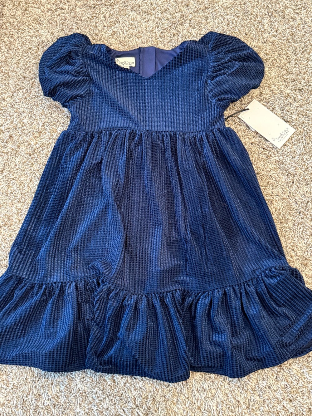 Pippa & Julie Navy Blue Girls' Textured Dress